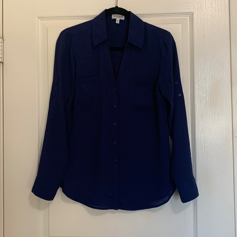 Express/ Medium/ Blue/ Sheer Portofino, Long Adjustable Sleeve Shirt